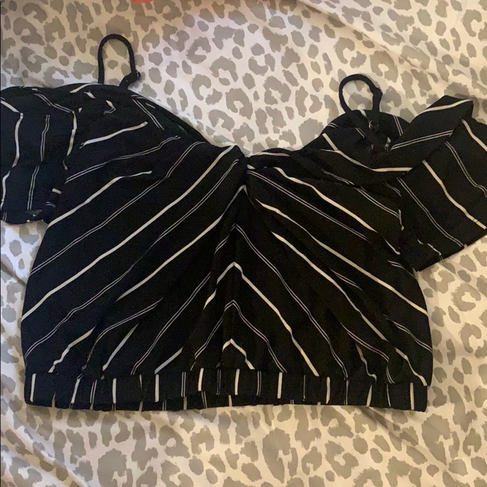 Express Black and White Pinstriped Blouse